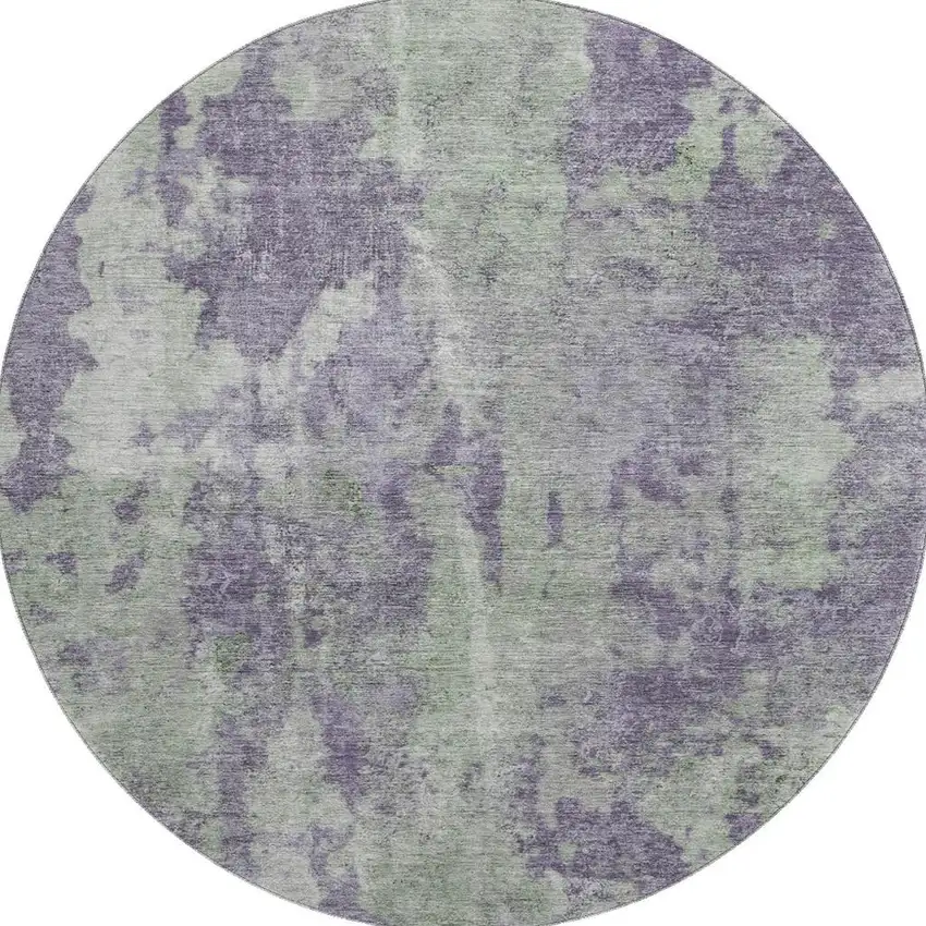 8' Purple And Ivory Abstract Washable Round Rug With UV Protection Photo 4