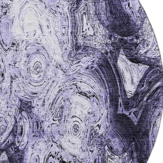 8' Purple And Ivory Abstract Washable Round Rug With UV Protection Photo 3