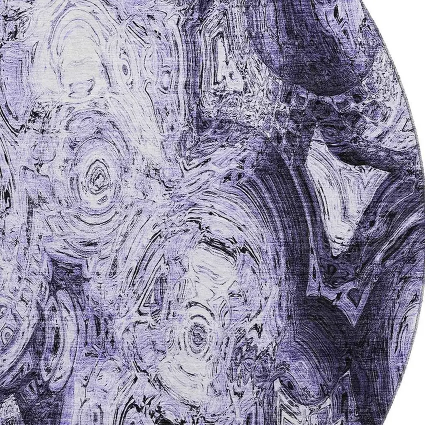 8' Purple And Ivory Abstract Washable Round Rug With UV Protection Photo 3