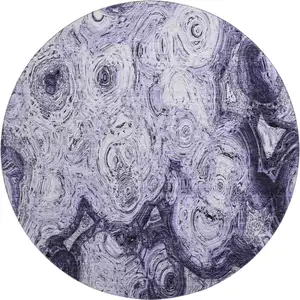 Photo of 8' Purple And Ivory Abstract Washable Round Rug With UV Protection