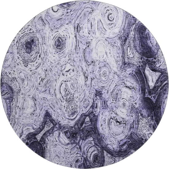 8' Purple And Ivory Abstract Washable Round Rug With UV Protection Photo 1