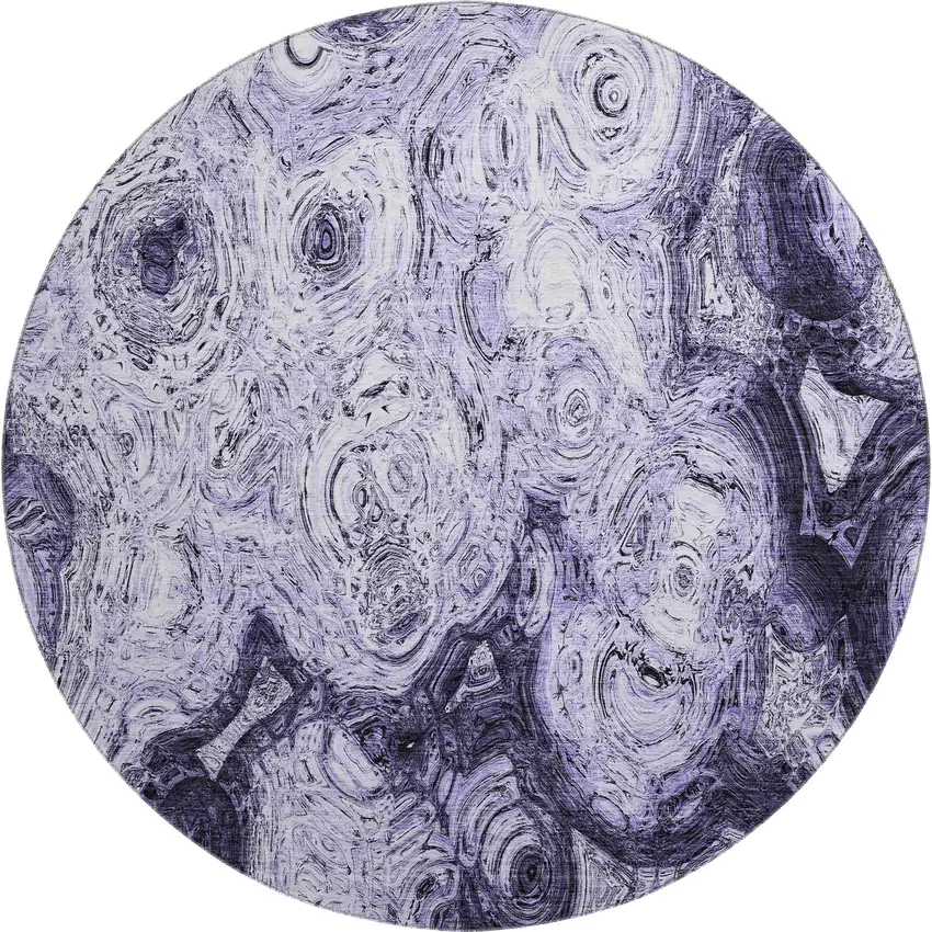 8' Purple And Ivory Abstract Washable Round Rug With UV Protection Photo 1