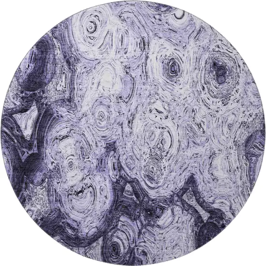 8' Purple And Ivory Abstract Washable Round Rug With UV Protection Photo 4