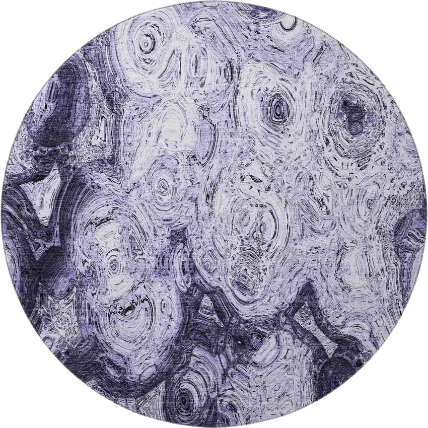 8' Purple And Ivory Abstract Washable Round Rug With UV Protection Photo 4