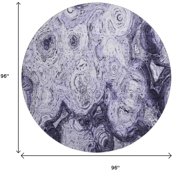8' Purple And Ivory Abstract Washable Round Rug With UV Protection Photo 3