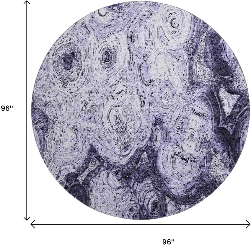 8' Purple And Ivory Abstract Washable Round Rug With UV Protection Photo 3