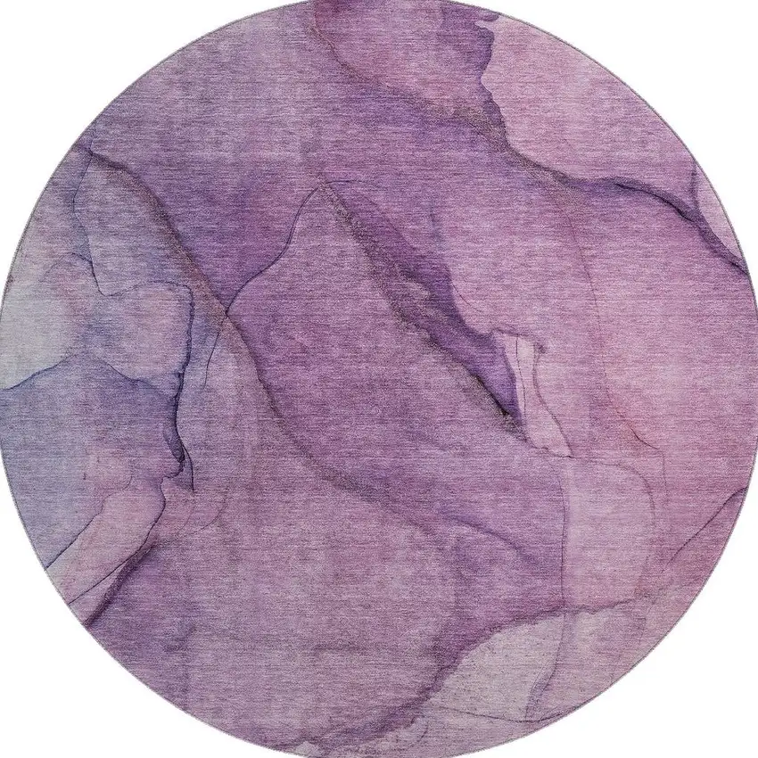 8' Purple And Ivory Abstract Washable Round Rug With UV Protection Photo 4