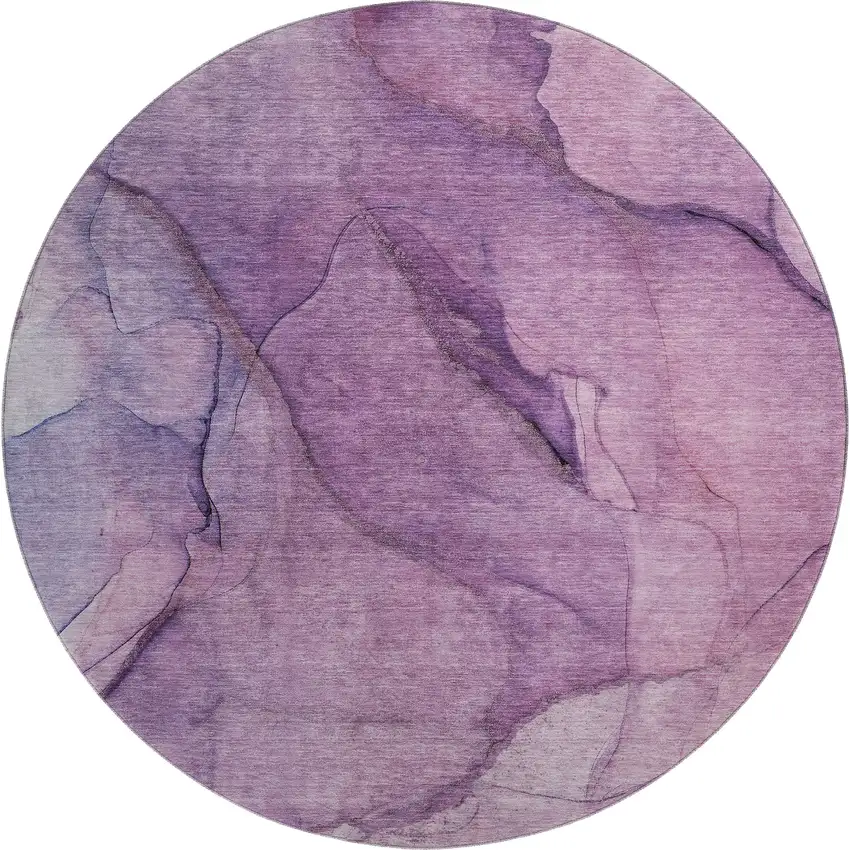 8' Purple And Ivory Abstract Washable Round Rug With UV Protection Photo 1