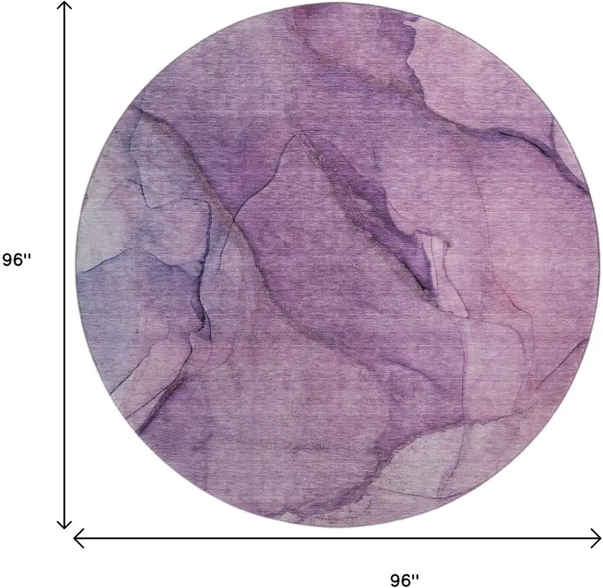 8' Purple And Ivory Abstract Washable Round Rug With UV Protection Photo 3