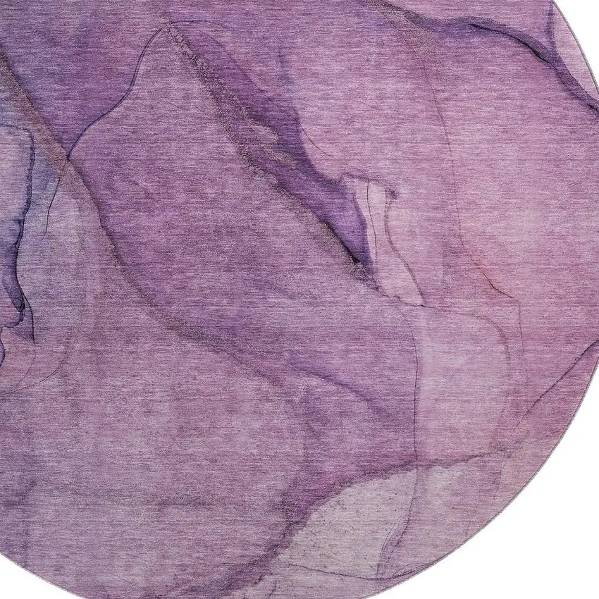 8' Purple And Ivory Abstract Washable Round Rug With UV Protection Photo 3