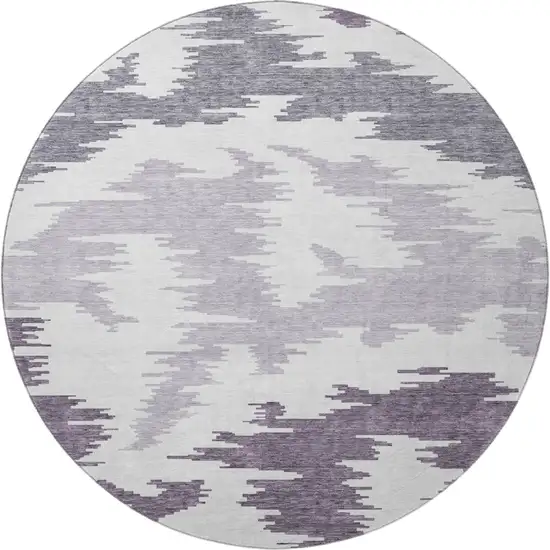 8' Purple And Ivory Abstract Washable Round Rug With UV Protection Photo 3