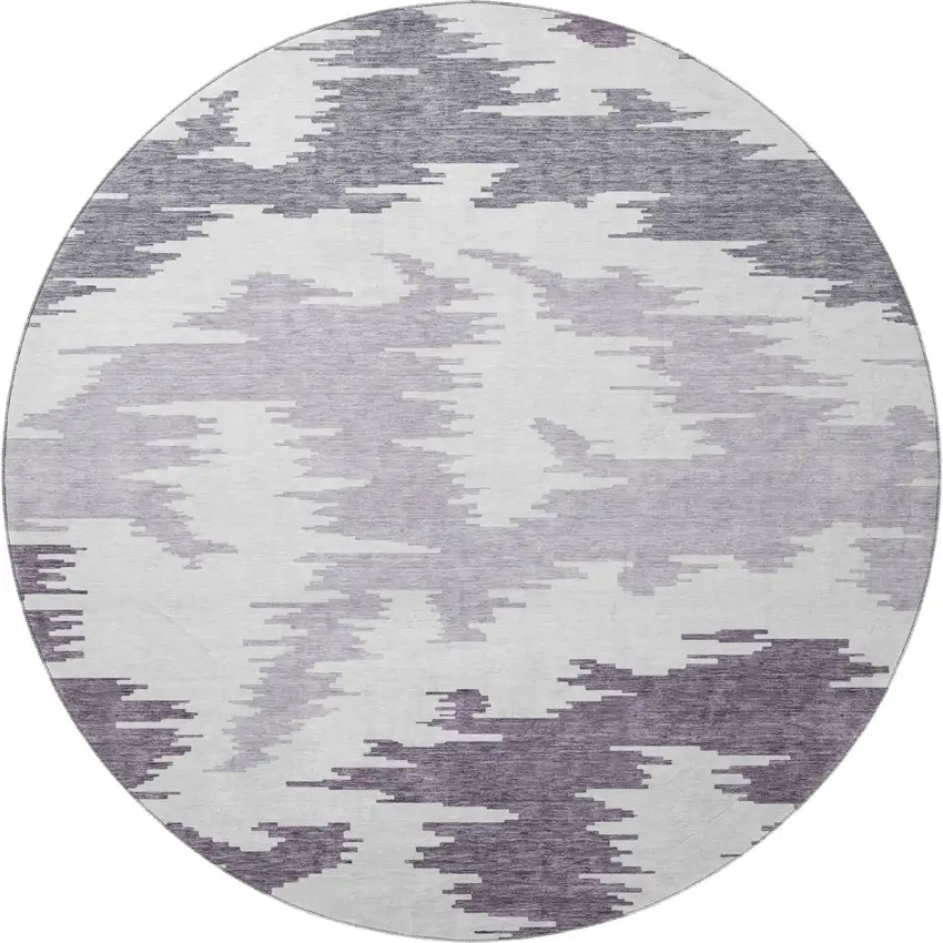 8' Purple And Ivory Abstract Washable Round Rug With UV Protection Photo 3