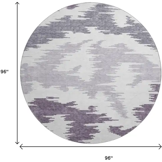 8' Purple And Ivory Abstract Washable Round Rug With UV Protection Photo 9