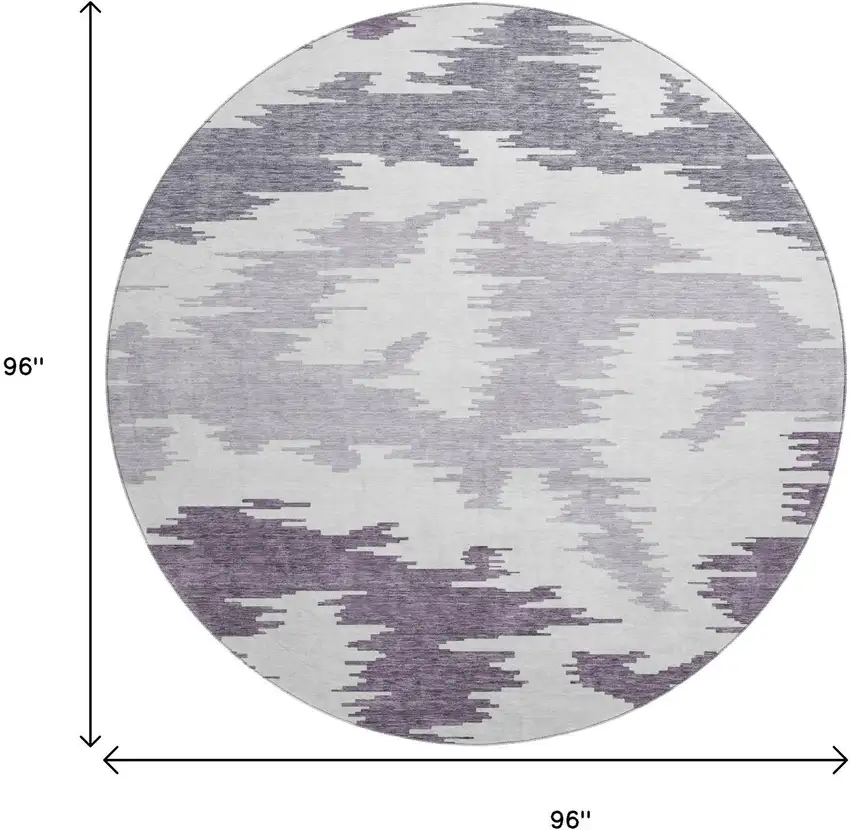 8' Purple And Ivory Abstract Washable Round Rug With UV Protection Photo 9