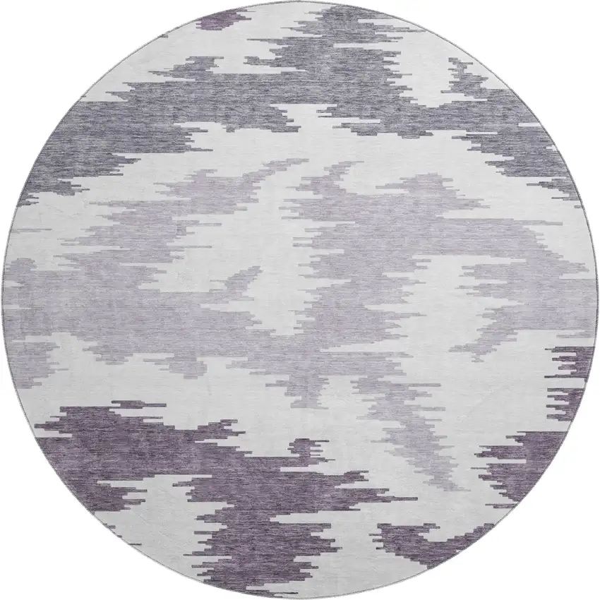 8' Purple And Ivory Abstract Washable Round Rug With UV Protection Photo 1