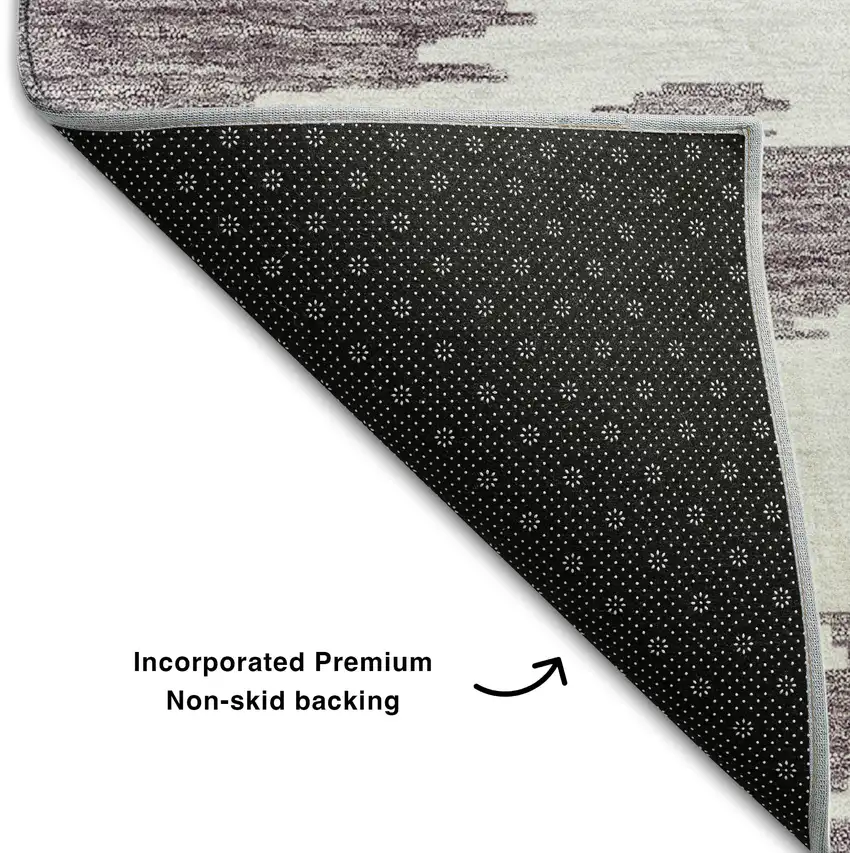 8' Purple And Ivory Abstract Washable Round Rug With UV Protection Photo 5