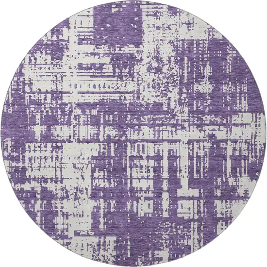 8' Purple And Ivory Abstract Washable Round Rug With UV Protection Photo 4