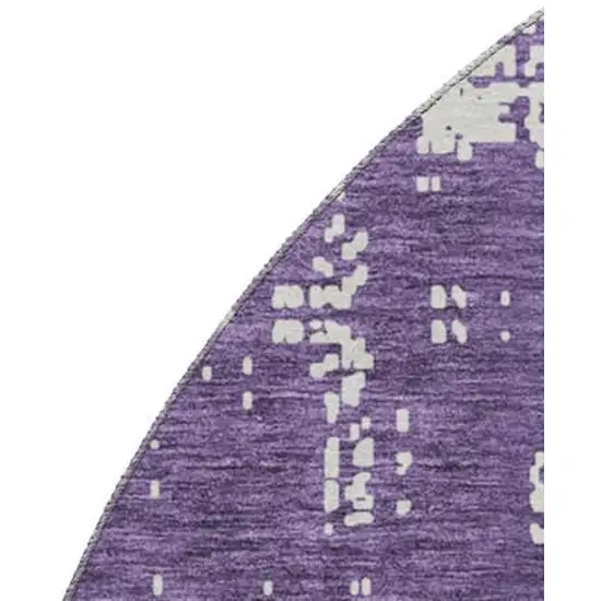 8' Purple And Ivory Abstract Washable Round Rug With UV Protection Photo 3