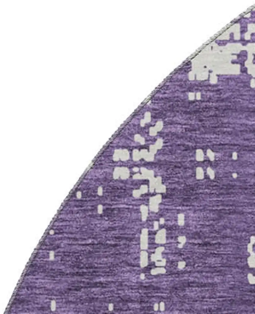 8' Purple And Ivory Abstract Washable Round Rug With UV Protection Photo 3
