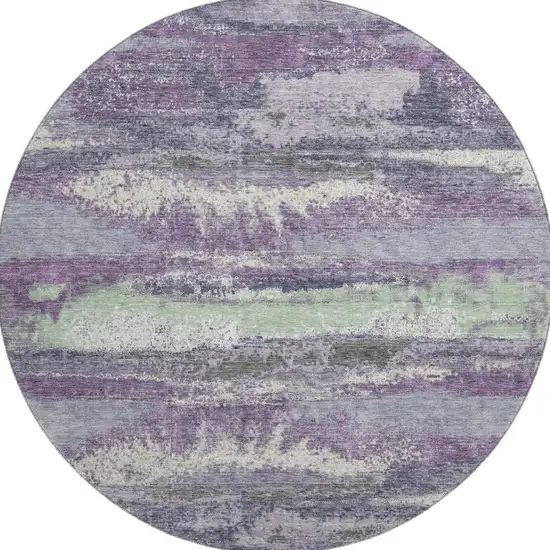8' Purple And Ivory Abstract Washable Round Rug With UV Protection Photo 3