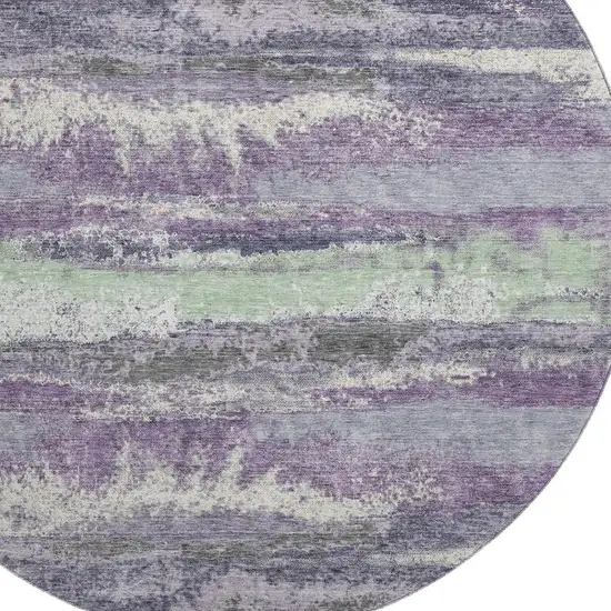 8' Purple And Ivory Abstract Washable Round Rug With UV Protection Photo 2