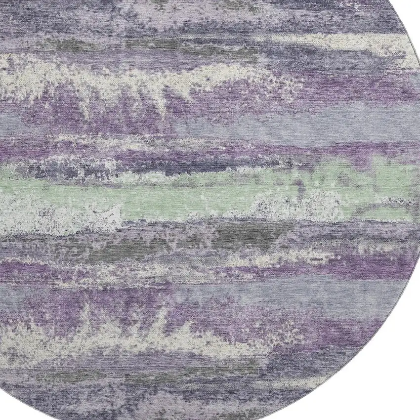 8' Purple And Ivory Abstract Washable Round Rug With UV Protection Photo 2