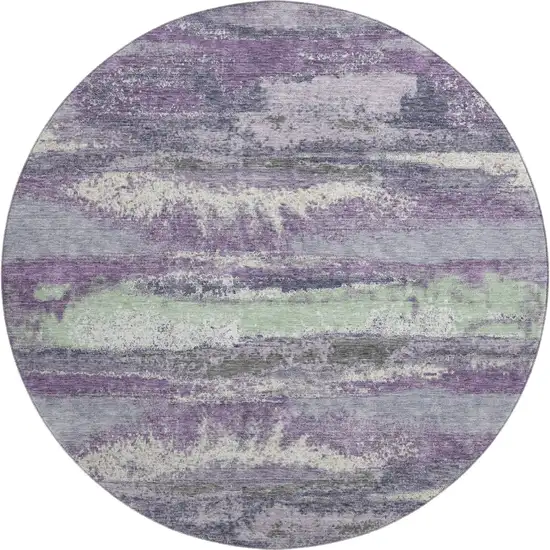 8' Purple And Ivory Abstract Washable Round Rug With UV Protection Photo 1