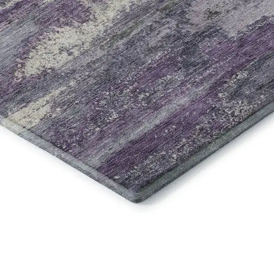 8' Purple And Ivory Abstract Washable Round Rug With UV Protection Photo 6
