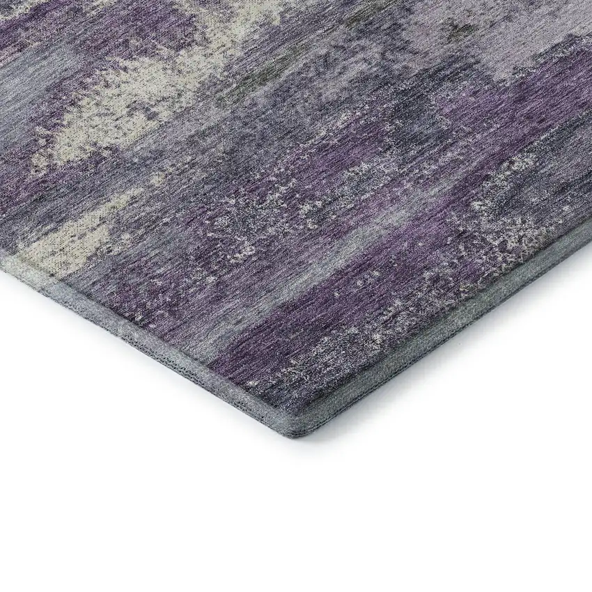 8' Purple And Ivory Abstract Washable Round Rug With UV Protection Photo 6