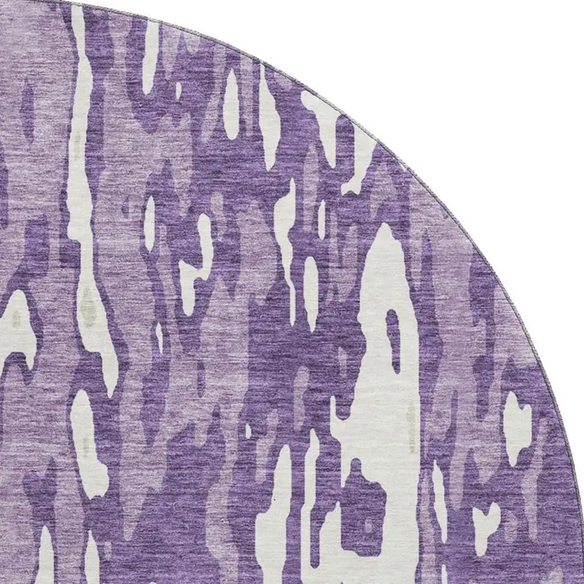 8' Purple And Ivory Abstract Washable Round Rug With UV Protection Photo 3