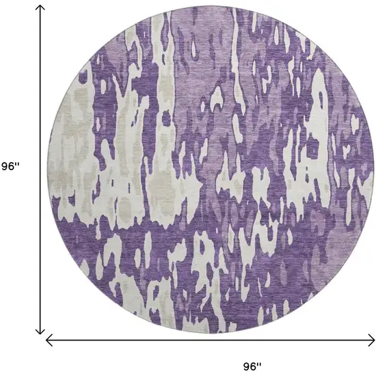 8' Purple And Ivory Abstract Washable Round Rug With UV Protection Photo 9