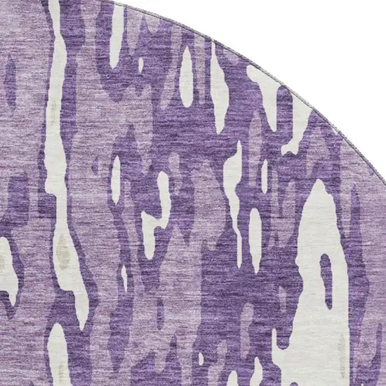 8' Purple And Ivory Abstract Washable Round Rug With UV Protection Photo 2