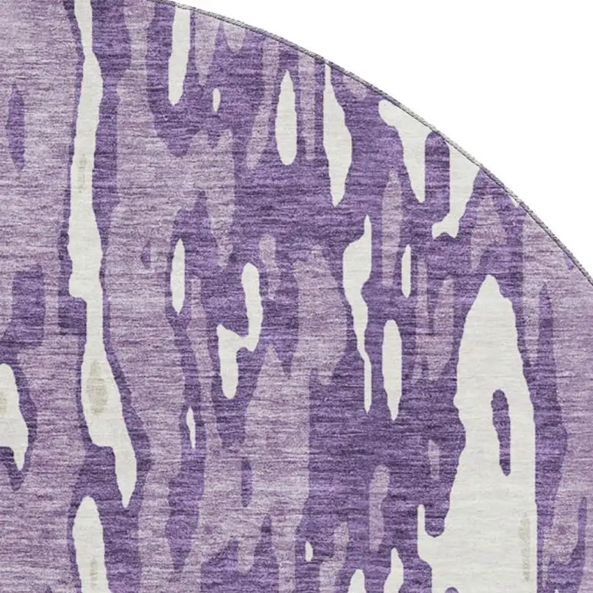 8' Purple And Ivory Abstract Washable Round Rug With UV Protection Photo 2