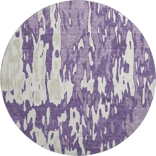 8' Purple And Ivory Abstract Washable Round Rug With UV Protection Photo 1
