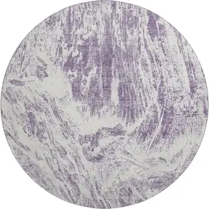 Photo of 8' Purple And Ivory Abstract Washable Round Rug With UV Protection