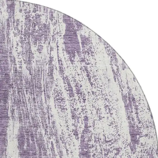 8' Purple And Ivory Abstract Washable Round Rug With UV Protection Photo 3