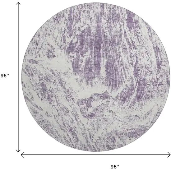 8' Purple And Ivory Abstract Washable Round Rug With UV Protection Photo 9
