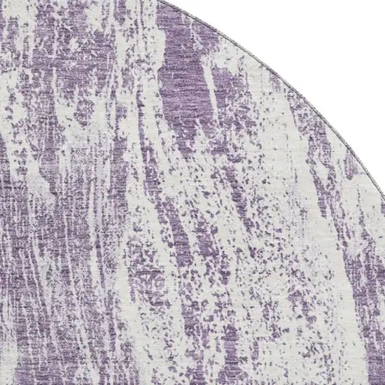 8' Purple And Ivory Abstract Washable Round Rug With UV Protection Photo 2