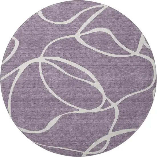8' Purple And Ivory Abstract Washable Round Rug With UV Protection Photo 3