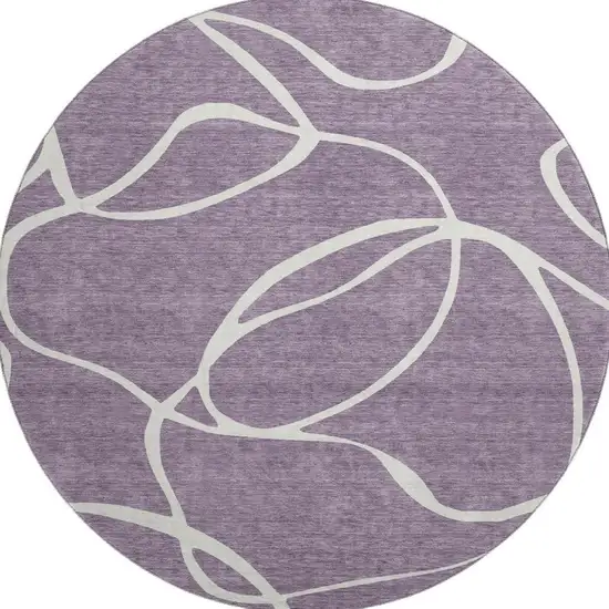 8' Purple And Ivory Abstract Washable Round Rug With UV Protection Photo 2