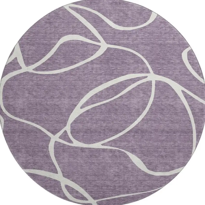 8' Purple And Ivory Abstract Washable Round Rug With UV Protection Photo 2