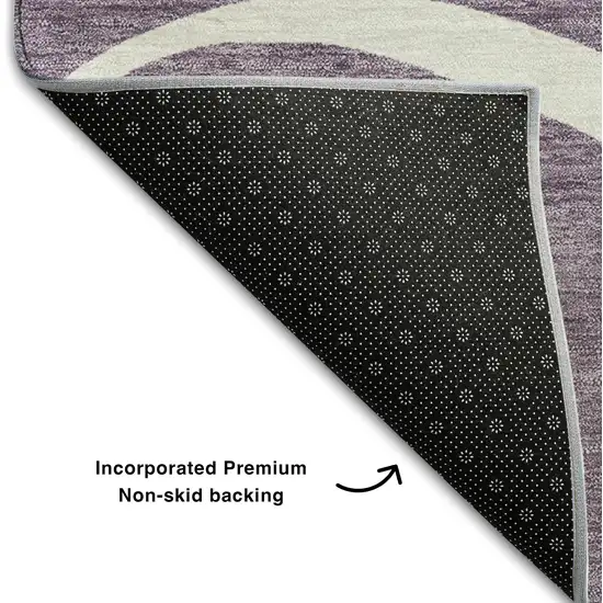 8' Purple And Ivory Abstract Washable Round Rug With UV Protection Photo 5