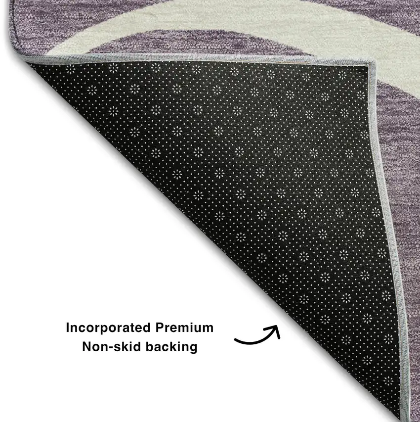 8' Purple And Ivory Abstract Washable Round Rug With UV Protection Photo 5