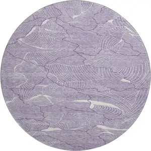Photo of 8' Purple And Ivory Abstract Washable Round Rug With UV Protection