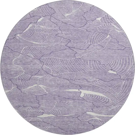 8' Purple And Ivory Abstract Washable Round Rug With UV Protection Photo 1
