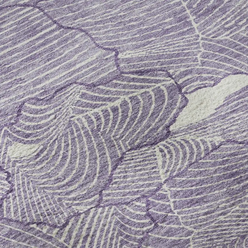 8' Purple And Ivory Abstract Washable Round Rug With UV Protection Photo 7