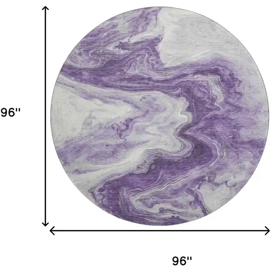 8' Purple And Ivory Abstract Washable Round Rug With UV Protection Photo 9