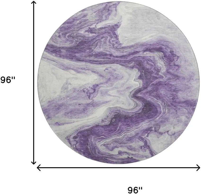 8' Purple And Ivory Abstract Washable Round Rug With UV Protection Photo 9