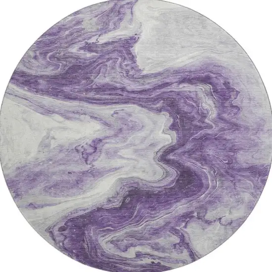 8' Purple And Ivory Abstract Washable Round Rug With UV Protection Photo 3