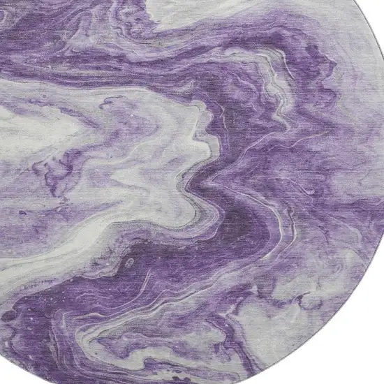 8' Purple And Ivory Abstract Washable Round Rug With UV Protection Photo 2